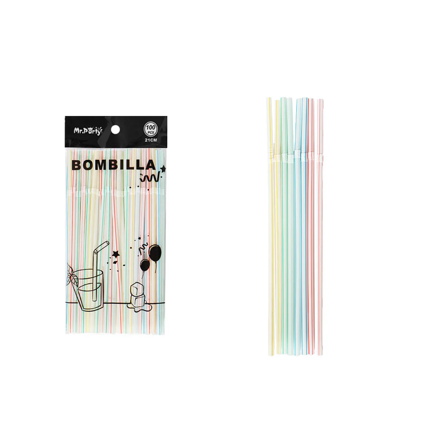 Bombillas de plásticas flexibles con rayas blancas 21cm 100pcs 1
