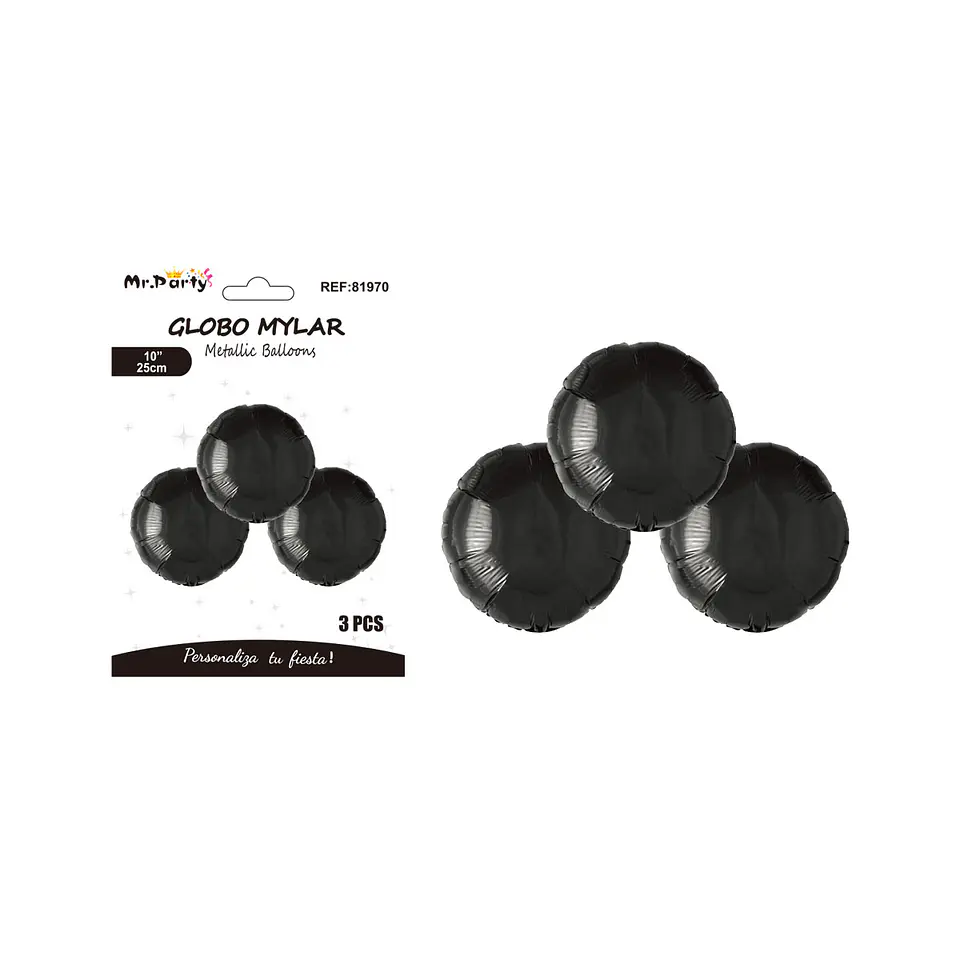 Globo metálico redondo negro 25cm 3pcs   1