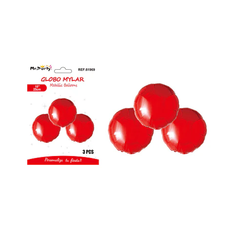 Globo metálico redondo rojo 25cm 3pcs  