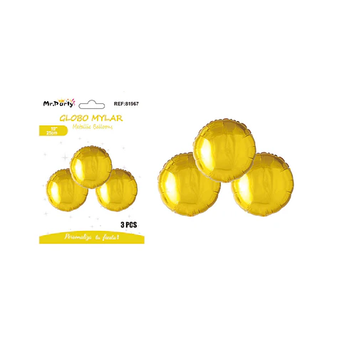 Globo metálico redondo dorado 25cm 3pcs  