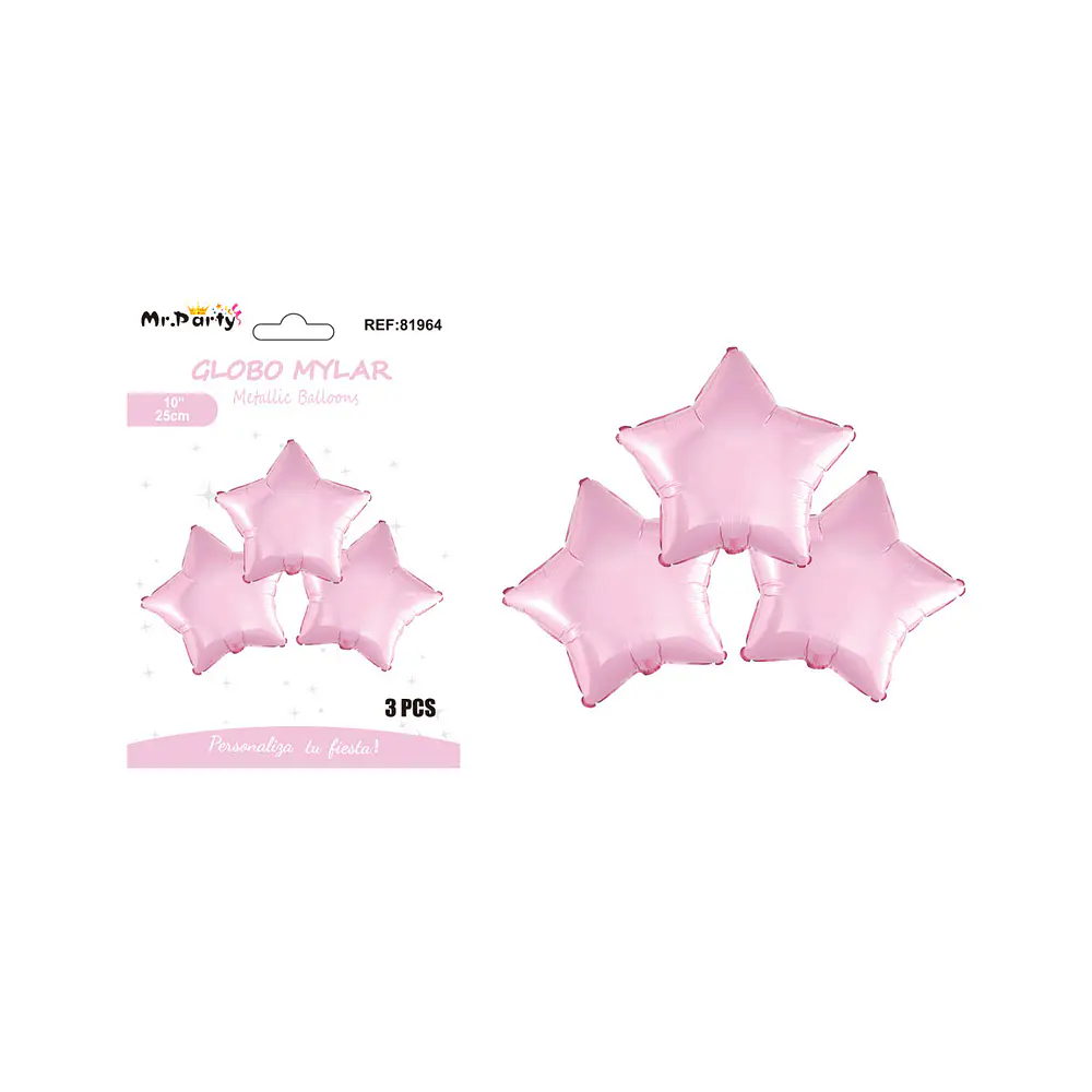 Globo metálico estrella rosado claro 25cm 3pcs  
