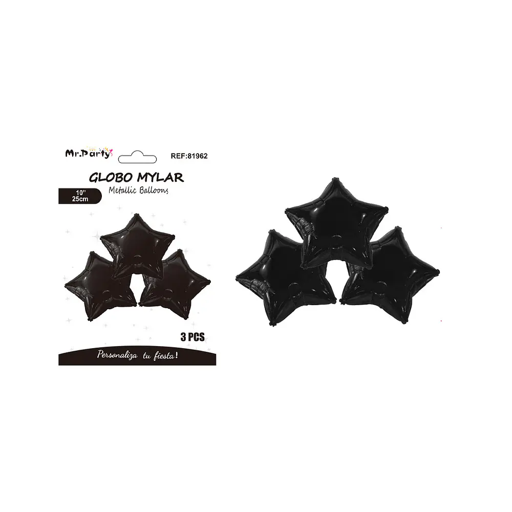 Globo metálico estrella negro 25cm 3pcs  
