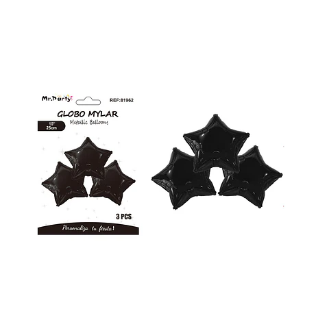 Globo metálico estrella negro 25cm 3pcs  