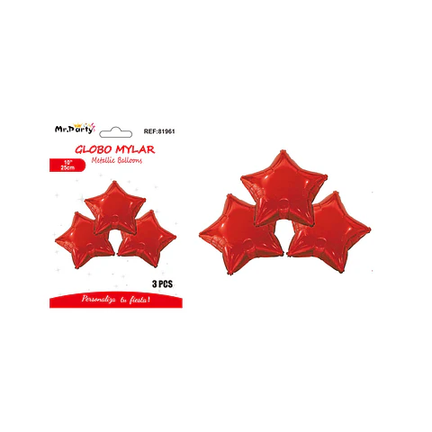 Globo metálico estrella rojo 25cm 3pcs  
