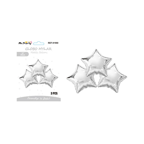 Globo metálico estrella plateado 25cm 3pcs  