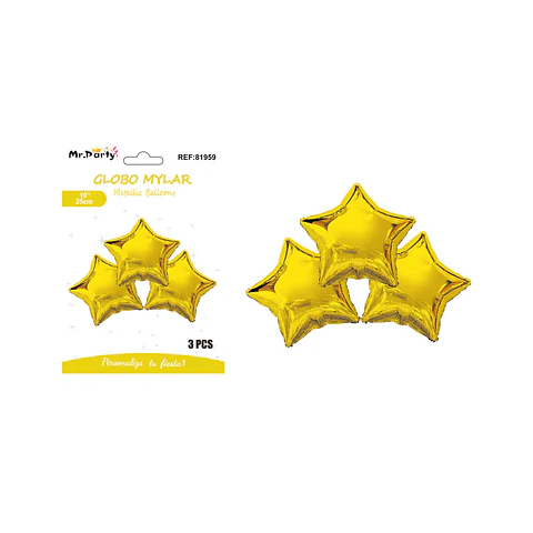 Globo metálico estrella dorado 25cm 3pcs  