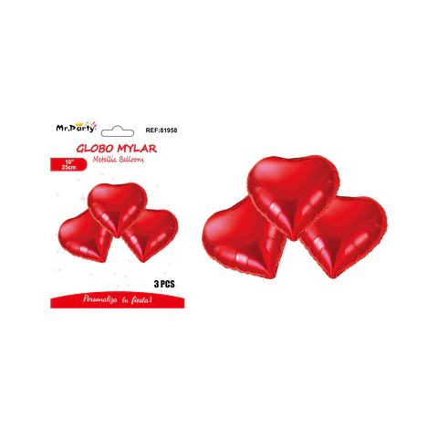 Globo metálico corazón rojo 25cm 3pcs  