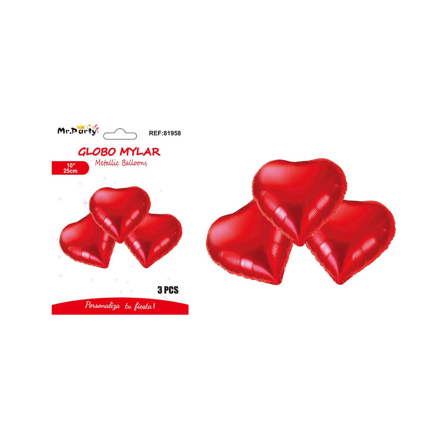 Globo metálico corazón rojo 25cm 3pcs   1