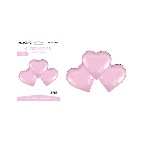 Globo metálico corazón rosado 25cm 3pcs  
