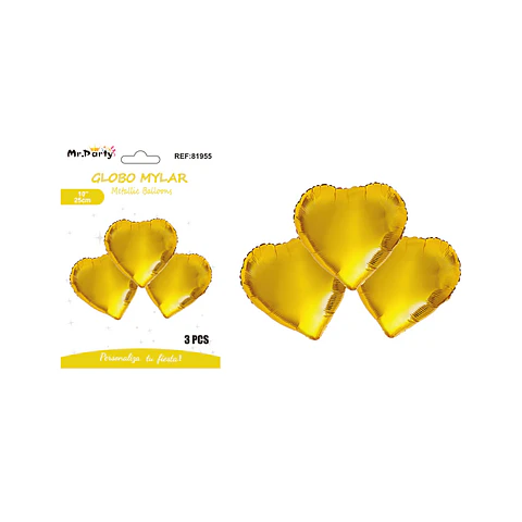 Globo metálico corazón dorado 25cm 3pcs  