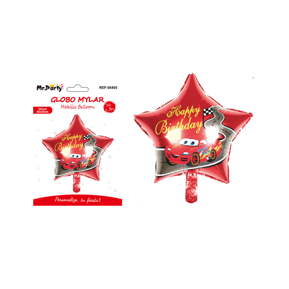 Globo metálico estrella con auto de carreras 45cm  