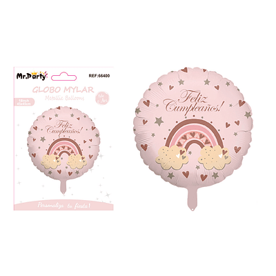 Globo metálico feliz cumpleaños arcoíris rosa 45cm