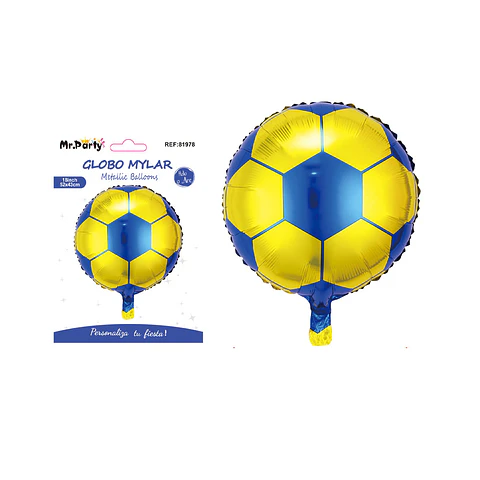 Globo metálico balón de fútbol azul dorado 45cm