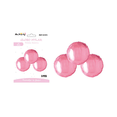 Globo metálico redondo rosado claro 25cm 3pcs  