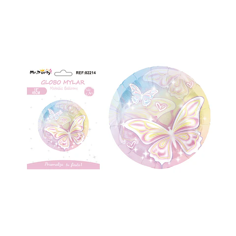 Globo metálico redondo mariposa degradada 45cm  