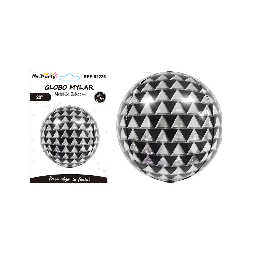 Globo metálico bola disco triángulo blanco y negro 22'' 1