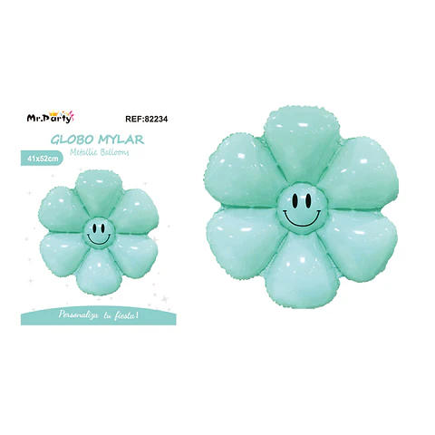 Globo metálico girasol sonriente azul claro 52*41cm