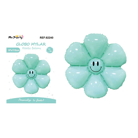 Globo metálico girasol sonriente azul claro 97*115cm