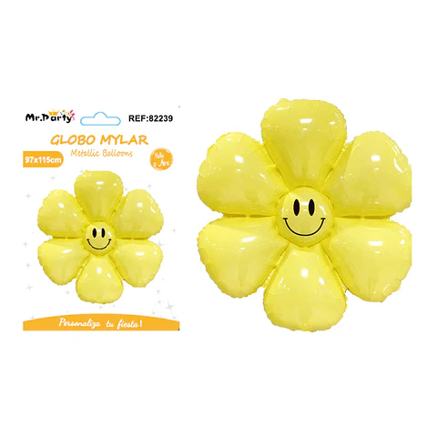 Globo metálico girasol sonriente amarillo 97*115cm