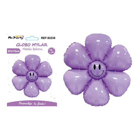 Globo metálico girasol sonriente morado 97*115cm