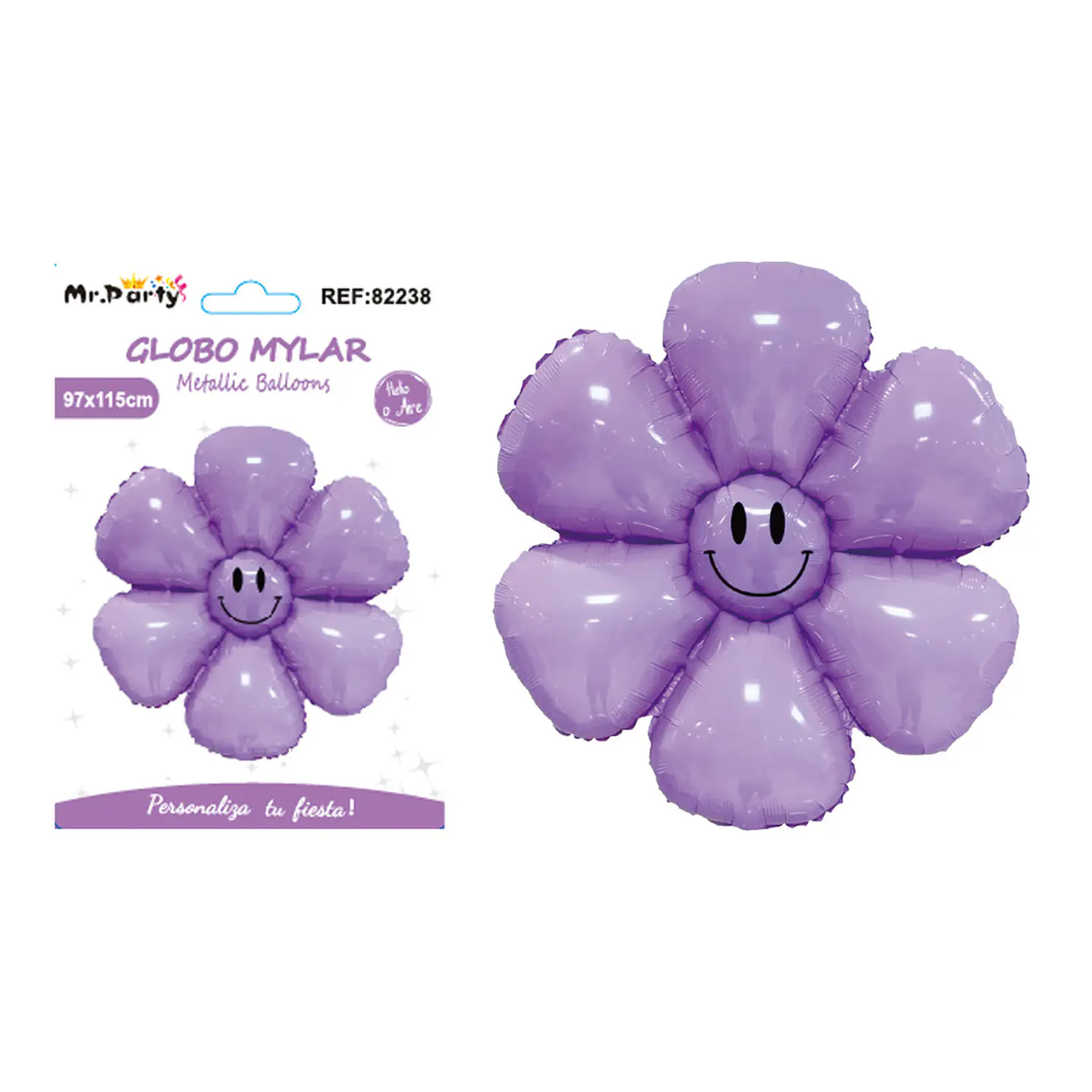 Globo metálico girasol sonriente morado 97*115cm 1