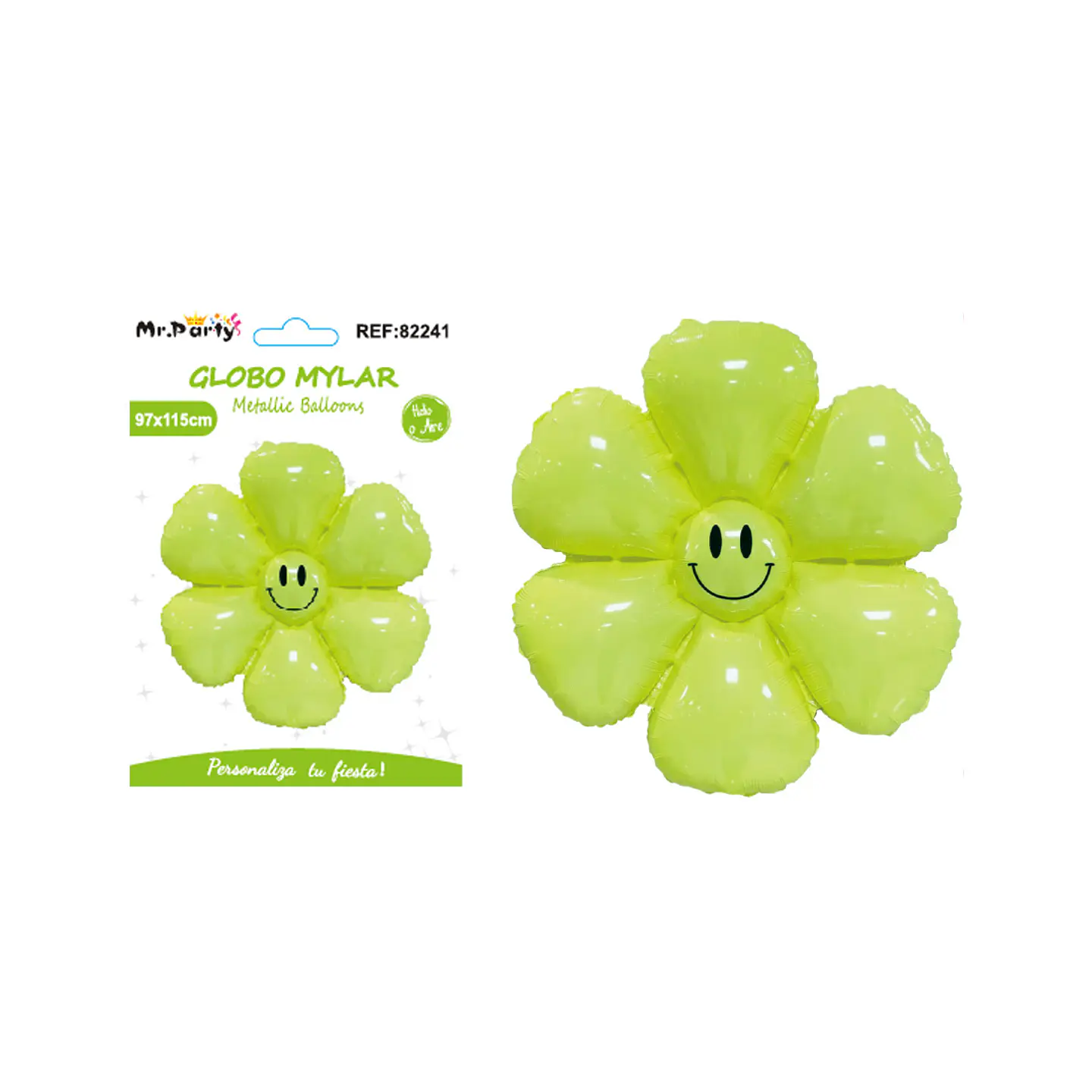 Globo metálico girasol sonriente verde 97*115cm 1