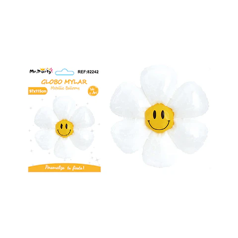 Globo metálico girasol sonriente blanco 97*115cm