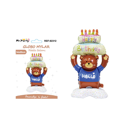Globo metálico oso con pastel 69*34cm