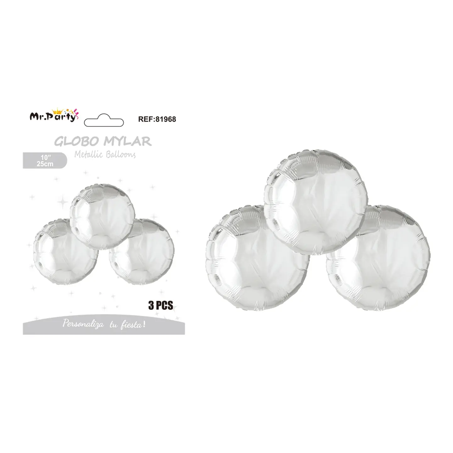 Globo metálico redondo plateado 25cm 3pcs   1