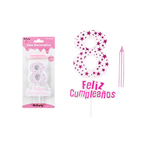 Vela de cumpleaños número 8 estrella rosado claro 