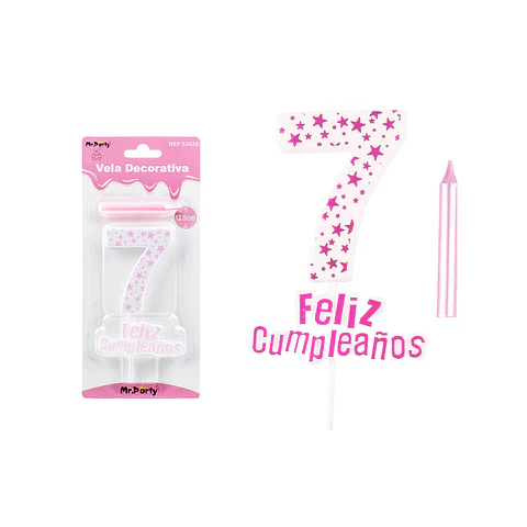 Vela de cumpleaños número 7 estrella rosado claro 