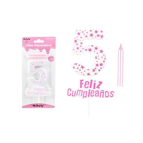 Vela de cumpleaños número 5 estrella rosado claro 