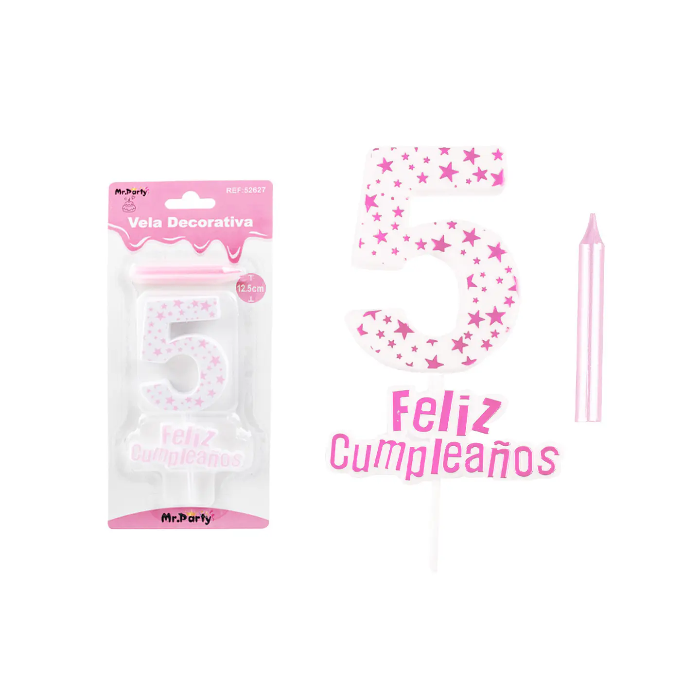 Vela de cumpleaños número 5 estrella rosado claro  1