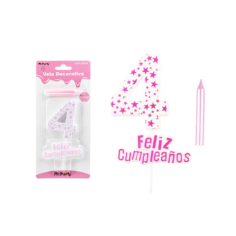 Vela de cumpleaños número 4 estrella rosado claro 