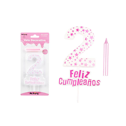 Vela de cumpleaños número 2 estrella rosado claro 