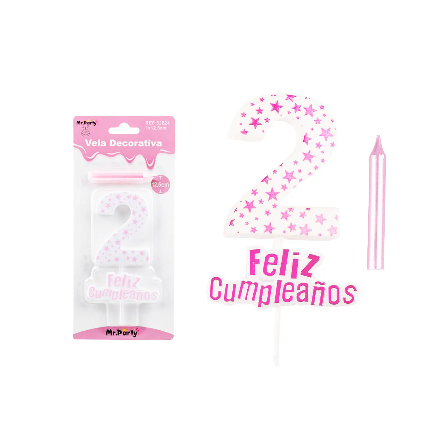 Vela de cumpleaños número 2 estrella rosado claro  1
