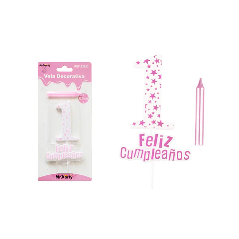 Vela de cumpleaños número 1 estrella rosado claro 