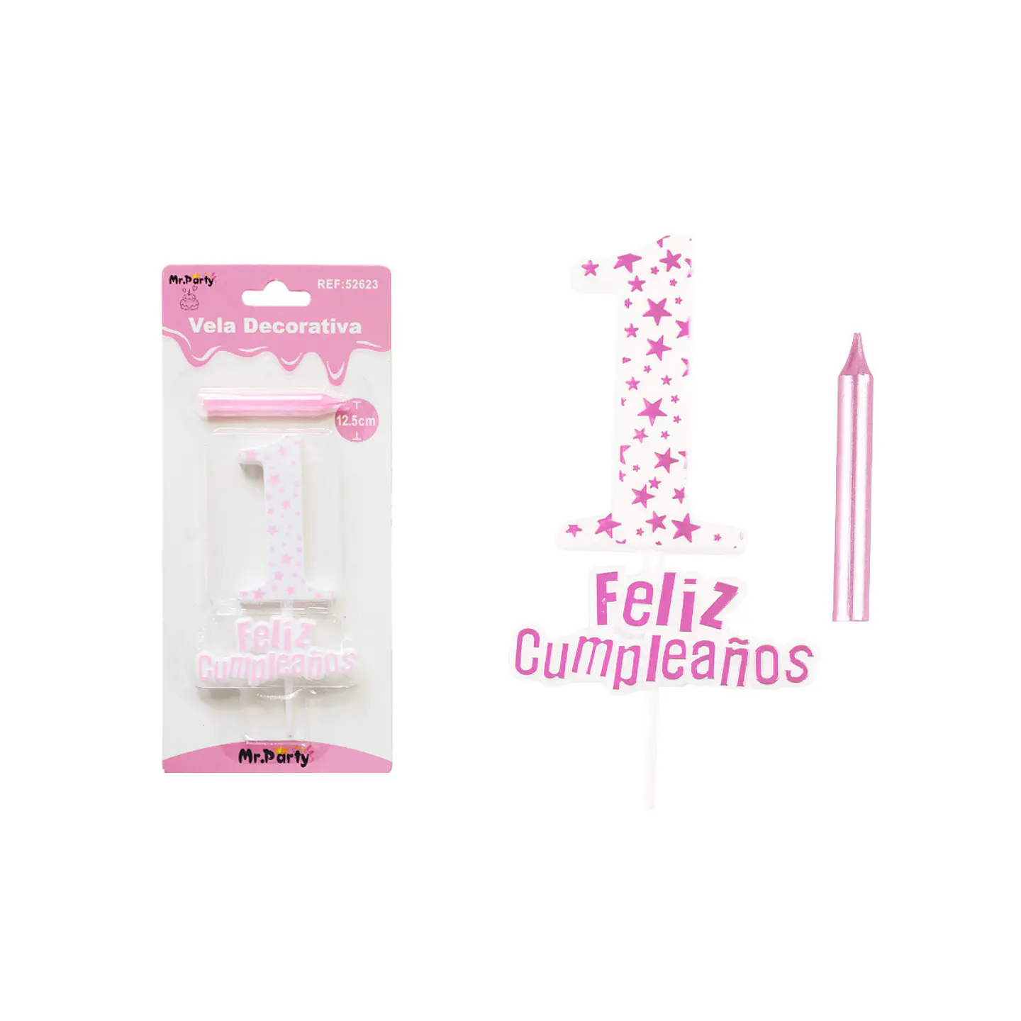 Vela de cumpleaños número 1 estrella rosado claro  1