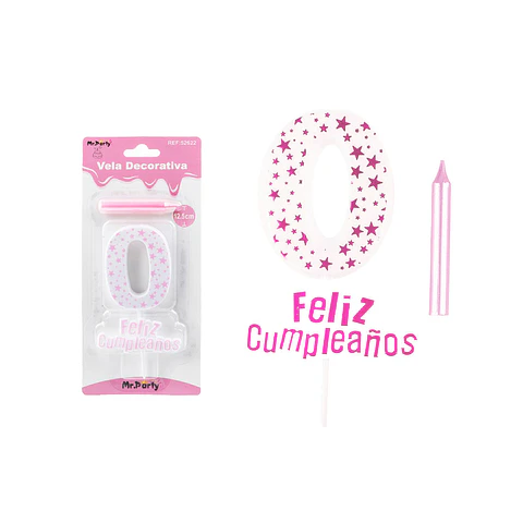 Vela de cumpleaños número 0 estrella rosado claro 