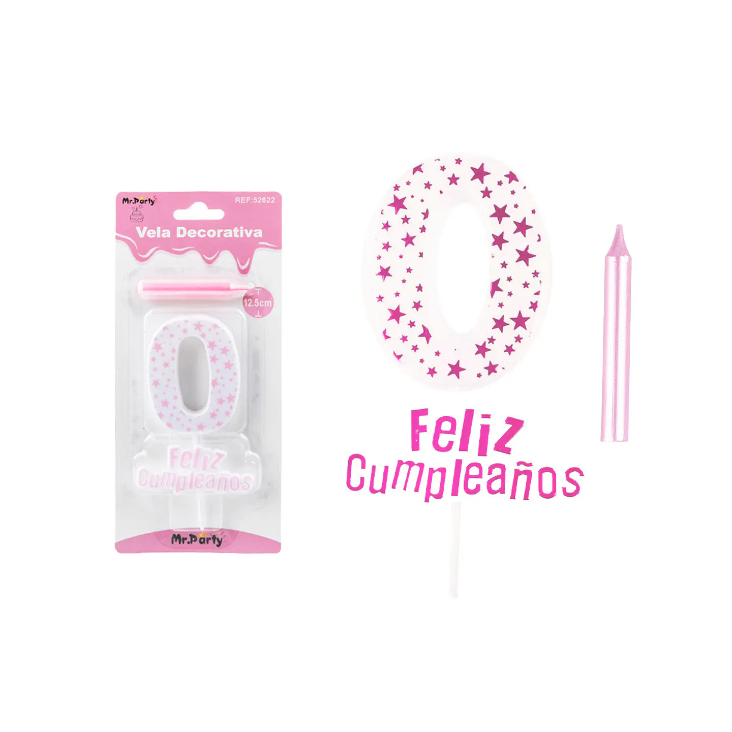 Vela de cumpleaños número 0 estrella rosado claro  1