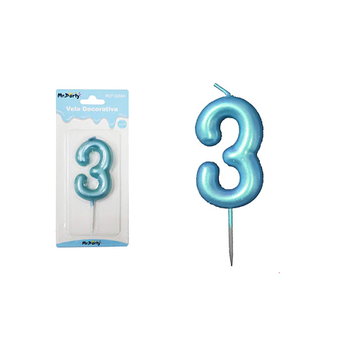Vela de número 3 azul 3.8*6cm