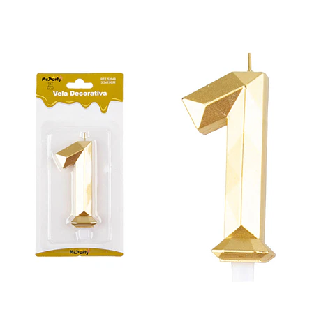 Vela de número 1 dorado en 3D 8.6cm