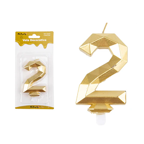 Vela de número 2 dorado en 3D 8.6cm