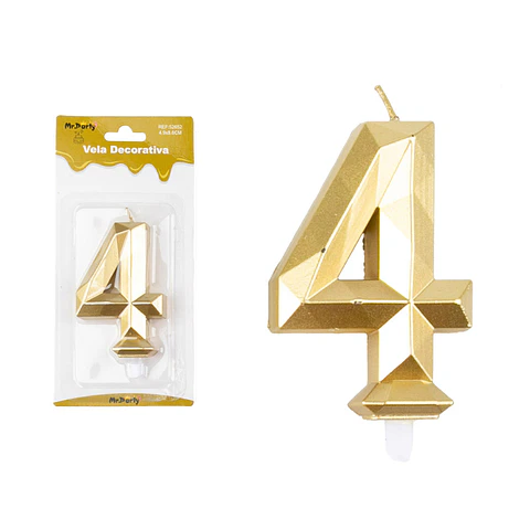 Vela de número 4 dorado en 3D 8.6cm