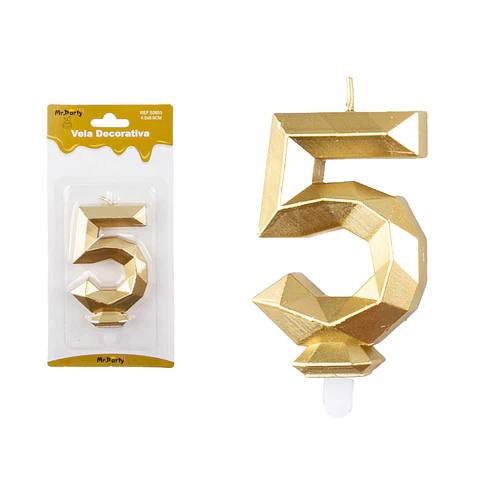 Vela de número 5 dorado en 3D 8.6cm