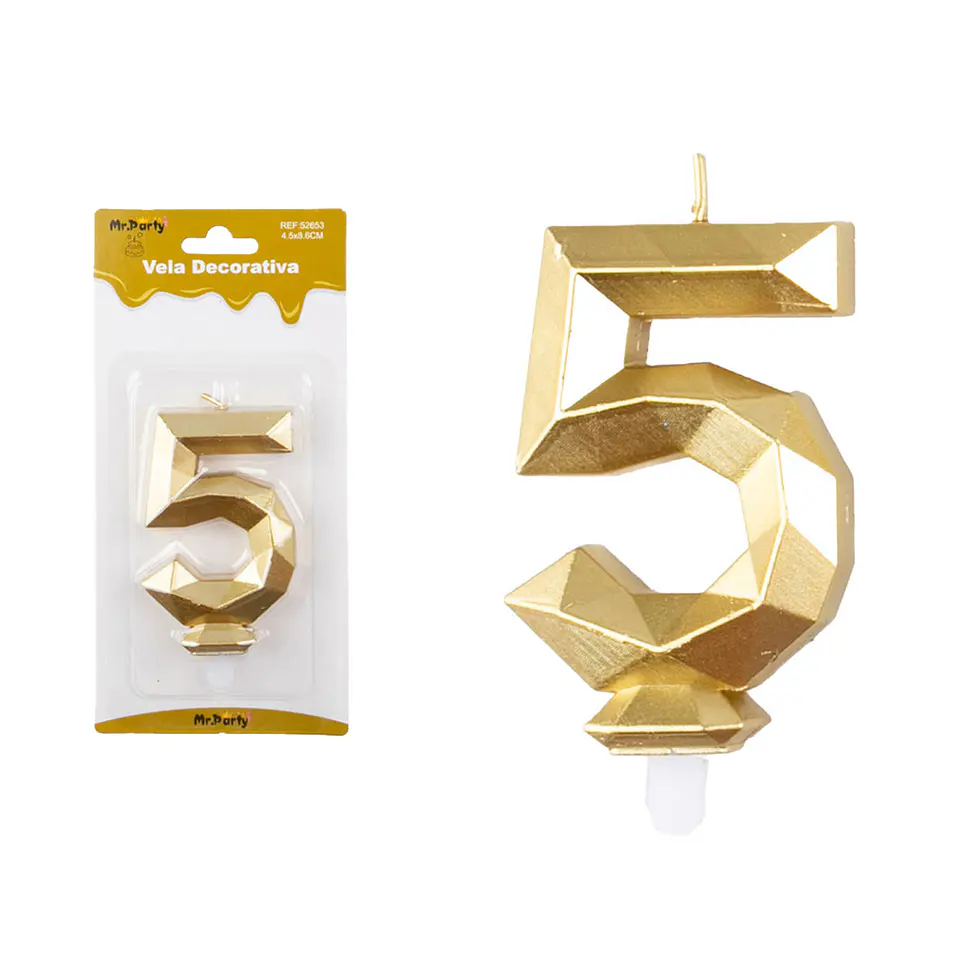 Vela de número 5 dorado en 3D 8.6cm 1