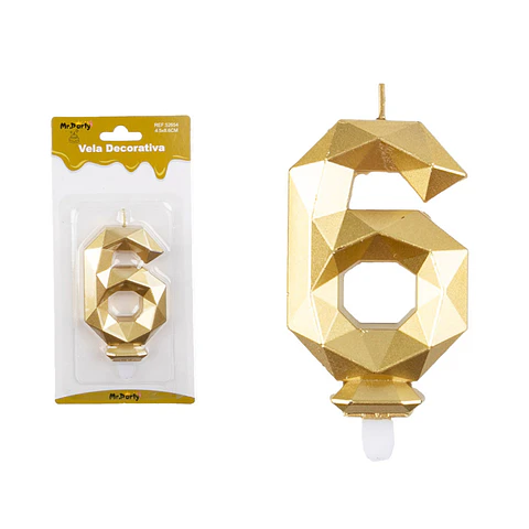 Vela de número 6 dorado en 3D 8.6cm