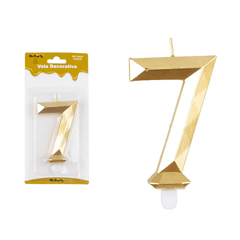 Vela de número 7 dorado en 3D 8.6cm
