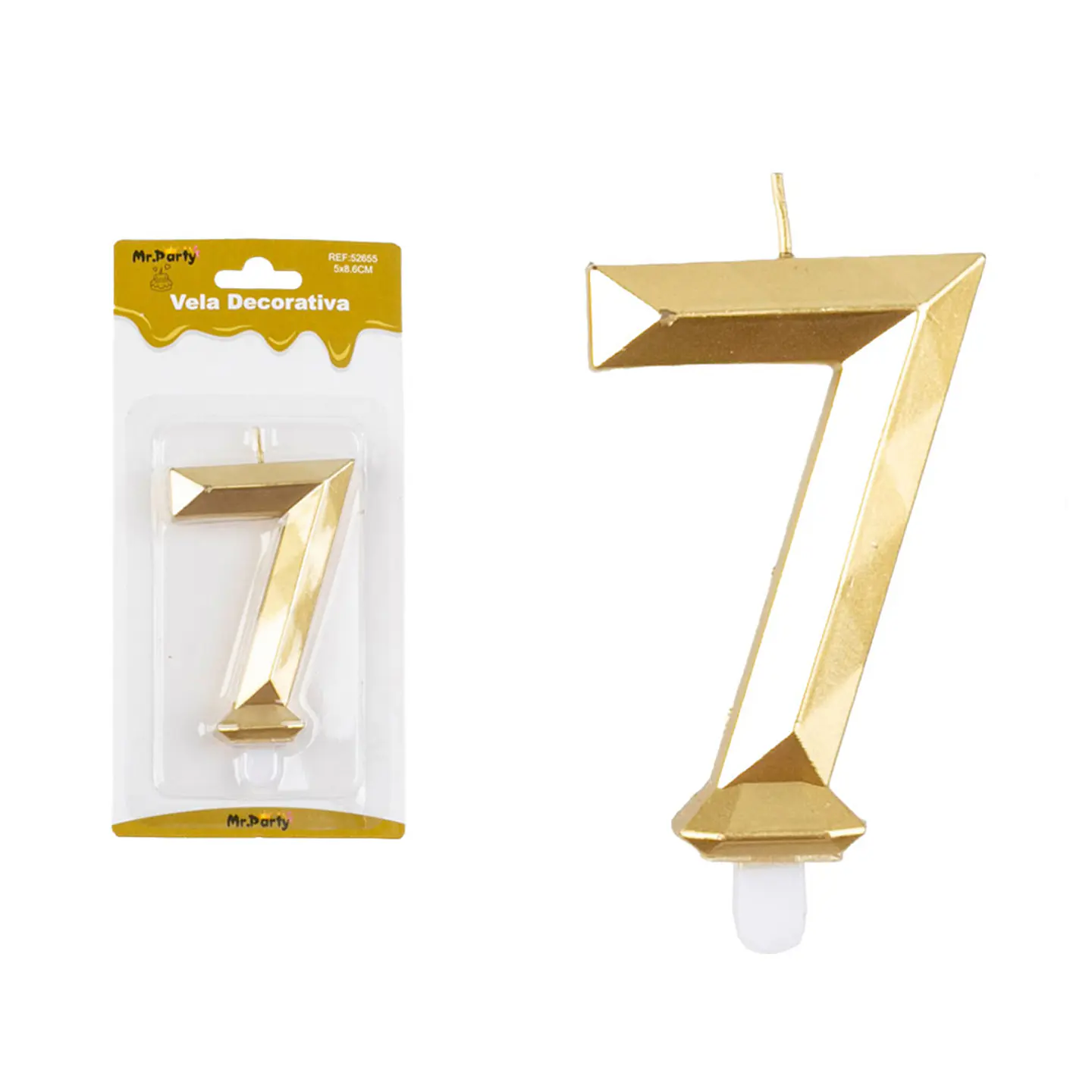 Vela de número 7 dorado en 3D 8.6cm 1