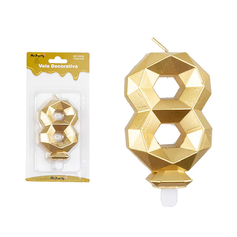 Vela de número 8 dorado en 3D 8.6cm